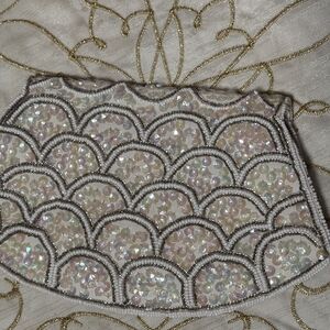 Elegant Beaded Clutch in Iridescent White